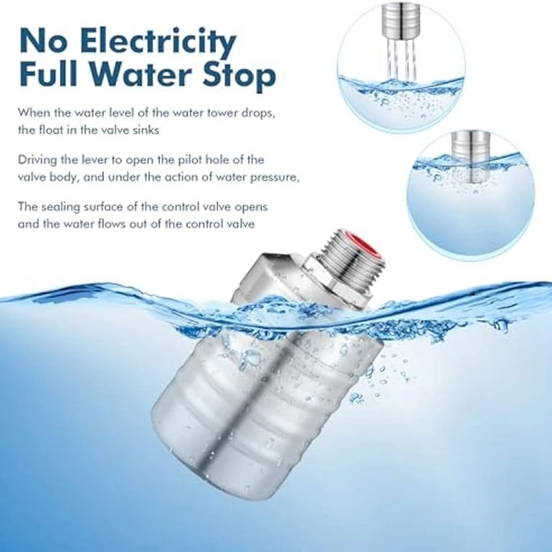 Válvula flutuante para bebidas, válvula flutuante de água de 1/2 a 3/4 espaços, desligamento automático, tanque de água, controle automático de nível de água, válvula flutuante