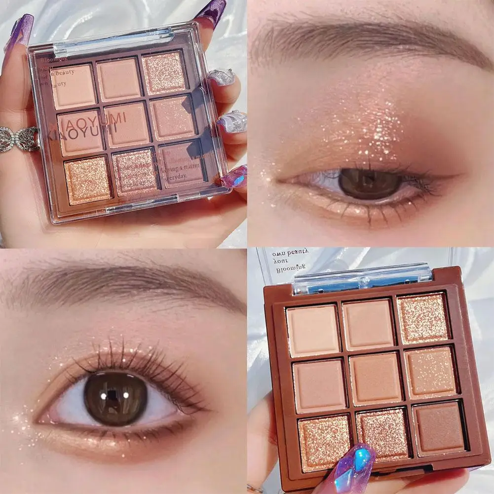 Nine-color Eyeshadow Palette Butter Orange Brown Pearly Matte Glitter Eyeshadow Shiny Eye Shadow Long-lasting Eye Make Up