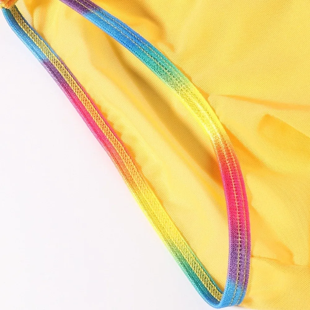 1pc Transparent Cooling Men Ice Silk Mesh Rainbow Trim Briefs Bulge Pouch Underwear Summer Breathable Man Panties Shorts