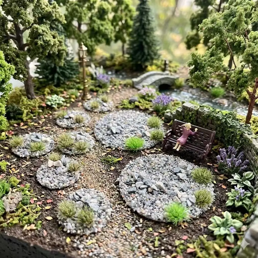 1box Stone Altar and GrassTufts Kit,Mix Color,Artificial Grassland Scenery,Realistic Miniature Vegetation for Model Train Layout