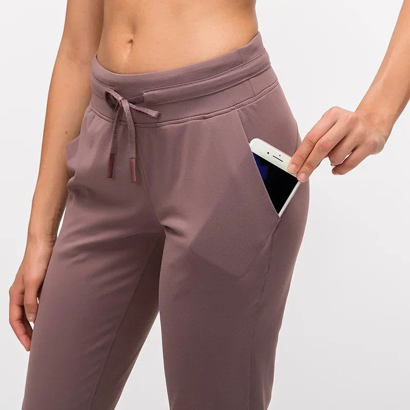 

Fitness Loose Drawstring With Pocket Womens Sport Pants Pure Color Trousers Women Workout Jogger Running Pants Leisure Yoga Pant