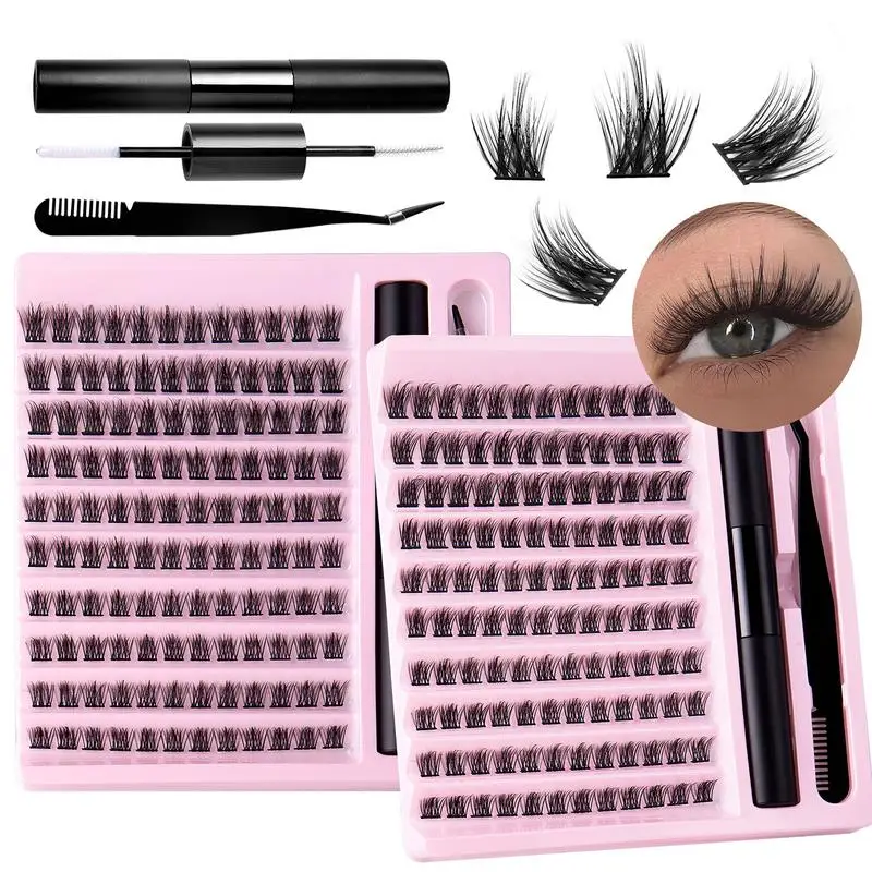 Eyelashes Extension Kit With Glue And Tweezers 100/120/140Pcs DIY Grafting Individual Eye Lashes Clusters Kit For Eye Makeup