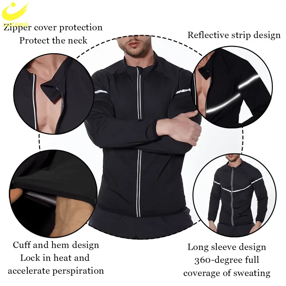 

Men's Sauna Jacket for Weight Loss Zipper Thin Sweat Top Long Sleeve Slimming Fat Burner Body Shaper Exercise Sportwear