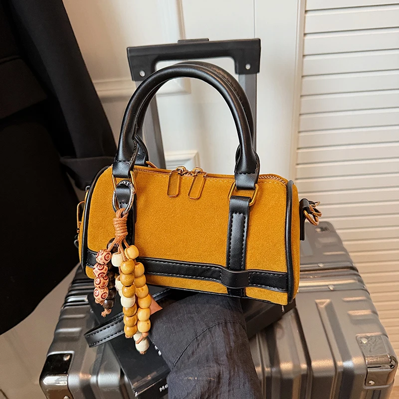 

Мини-маленькая женская сумка 2025, универсальная зимняя замшевая кожаная сумка через плечо, женская дизайнерская сумка Boston, кофейная сумка