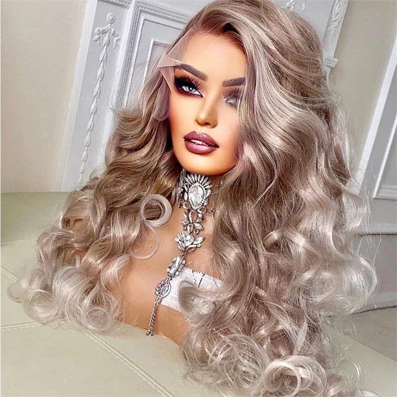 Ombre Ash Blonde Colored 13X4 Lace Front Wig 100% Real Human Hair Pre Cut Preplucked Body Wave Transparent Closure Frontal Wigs