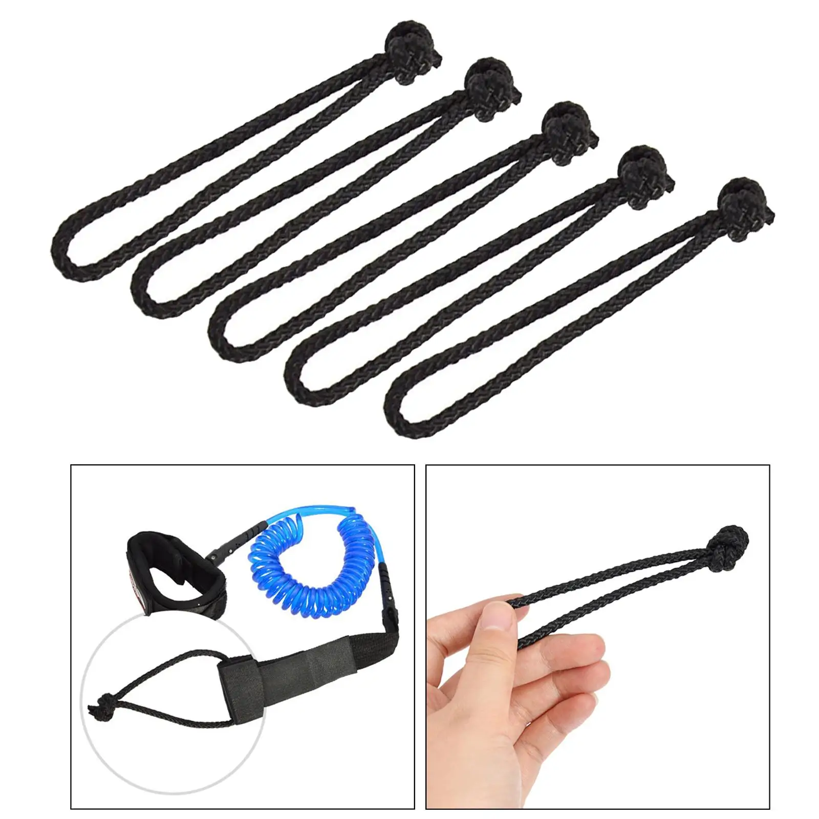 Black Surfboard Leash String Cord Premium Nylon Rope for Stand Up Paddle Board Attachment