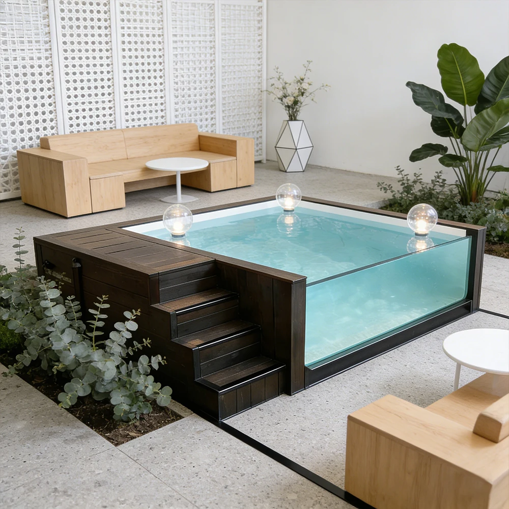 Contemporary Swimming Pool Acrylic Viewing Panel Perimeter Overflow System Modern Piscina