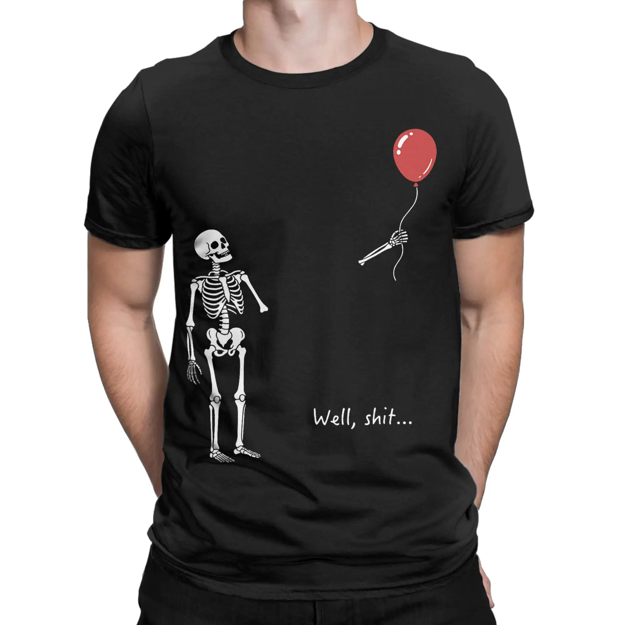Cute Funny Well Shit Skeleton Balloon Graphic Sarcastic T Shirt Summer T-Shirts Men Cotton Round Neck Oversized Tees Tops
