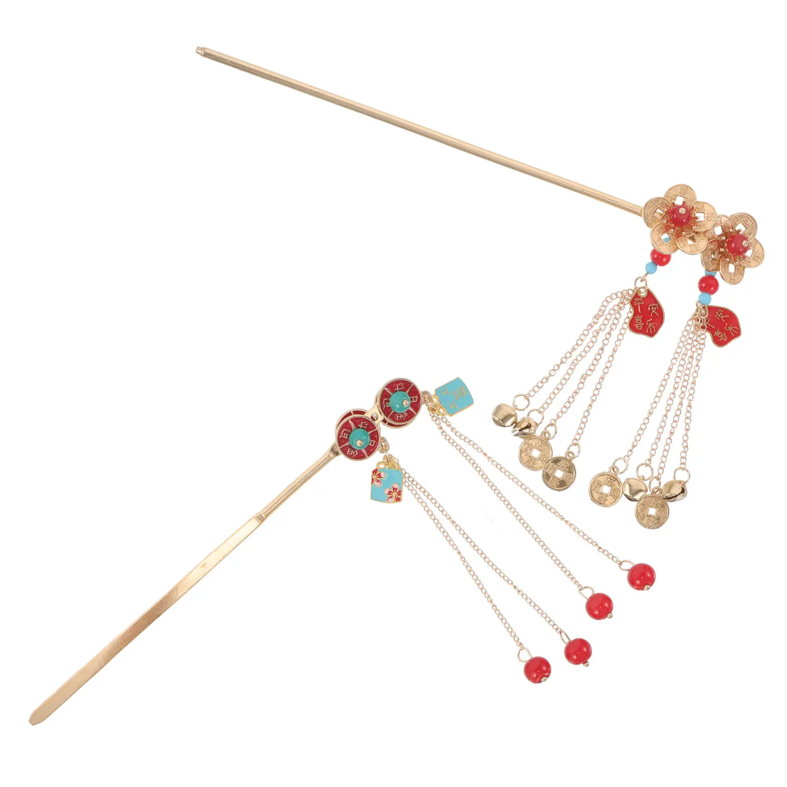 2Pcs Ancient Chinese Hairpin Set Coin Flower Design Handmade Metal Hanfu Accessories for Traditional Festivals Cultural Events