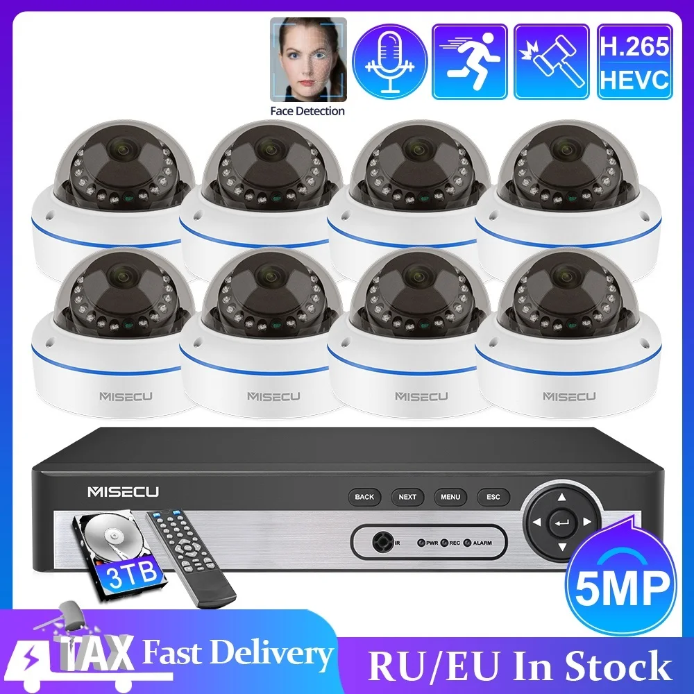 New 8CH H.265 5.0MP Security Camera System IP Dome Camera Vandal-proof Indoor Audio CCTV Camera Home Video Surveillance Kit