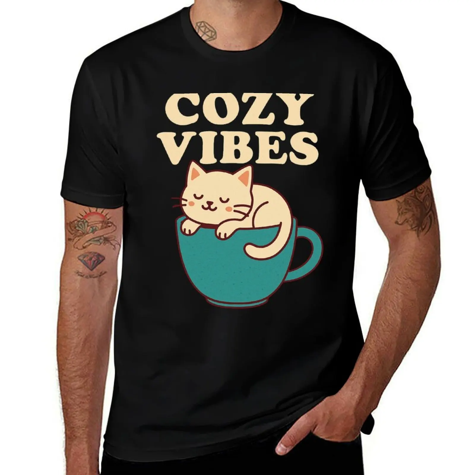 

Cat in Coffee Mug Illustration T-Shirt Luxury man man t shirt Funny t-shirt outfits for men