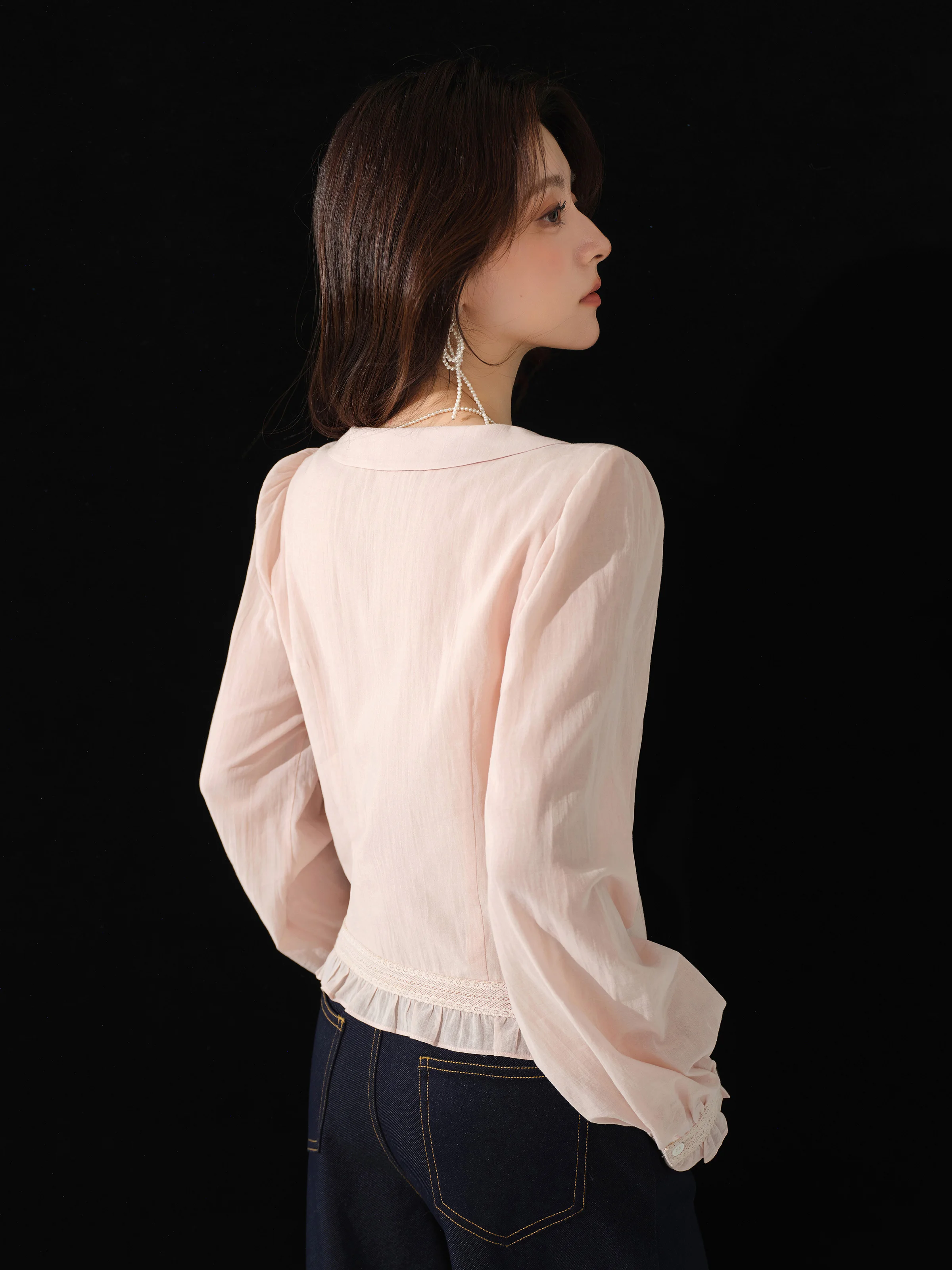 Franse geborduurde blouse voor dames herfst shirt met lange mouwen zoete ruches top elegante button-down casual outfit dagelijks gebruik