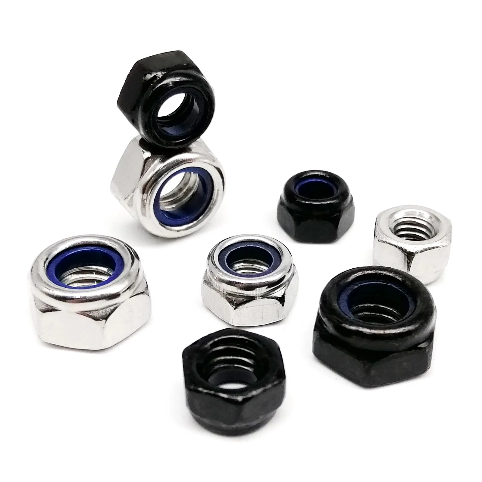 Mix M2 to M12 Set Kit Box DIN985 Hexagon Nylon Insert Lock Nut Hex Self Locking Nylock Locknut 304 Stainless Steel Black Steel