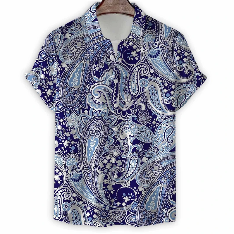 Vintage Geometric 3d Print Shirt Men Art Graphic Short Sleeve Tops Button Hawaiian Shirts Summer Casual Loose Lapel Blouse