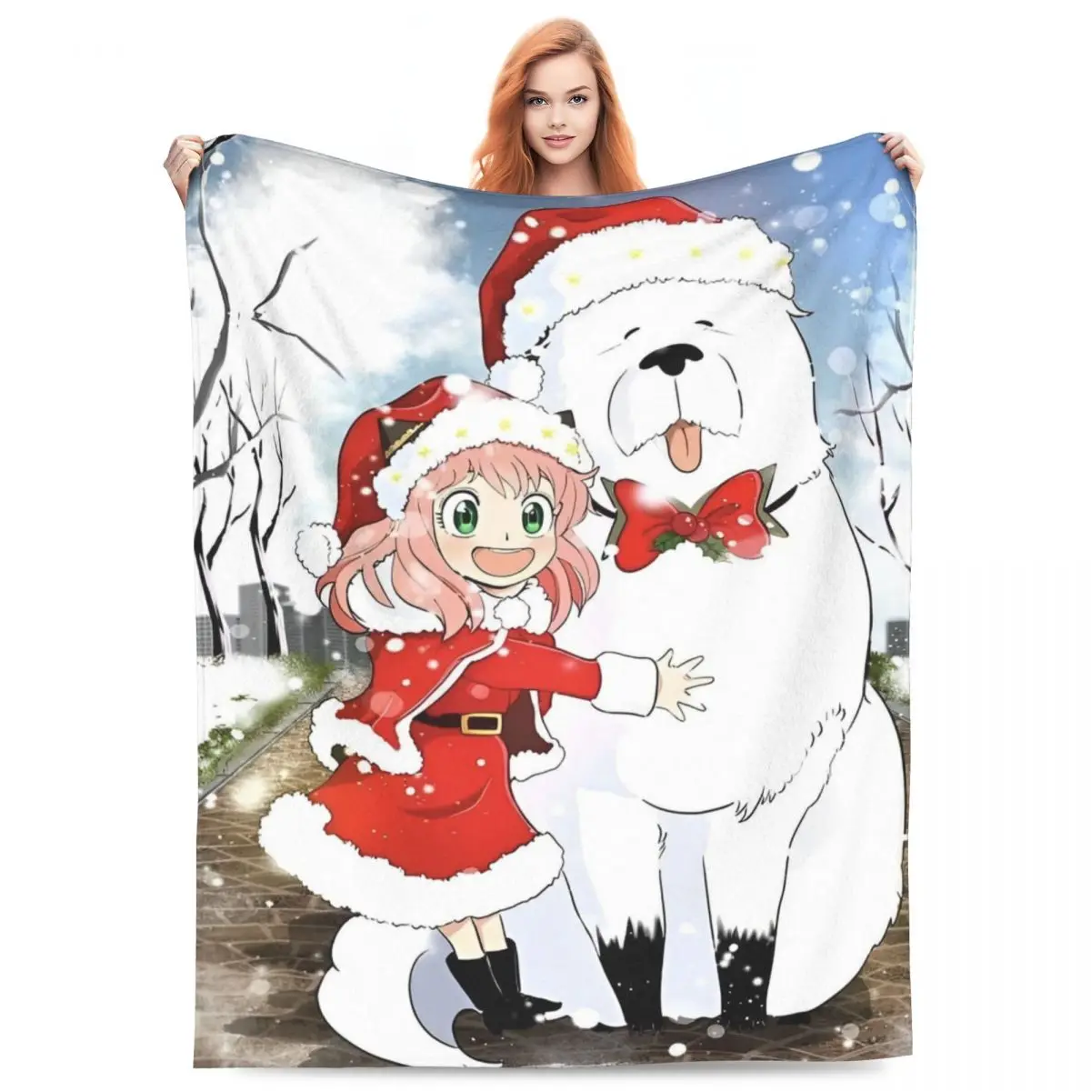 Spy X Family Christmas Anime Anya Blankets Flannel Cartoon Anime Lightweight Thin Throw Blankets for Car Sofa Couch Bedspread