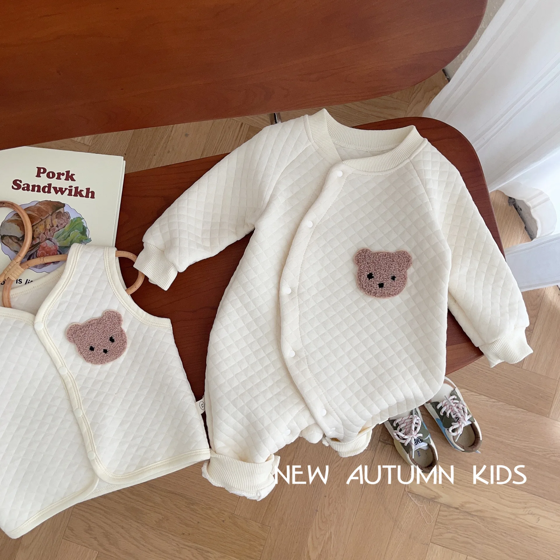 

Cotton Cute Cartoon White Button Long Sleeve Baby Rompers Plaid Autumn Winter Irregular Breathable Newborn Infant Kids Jumpsuit