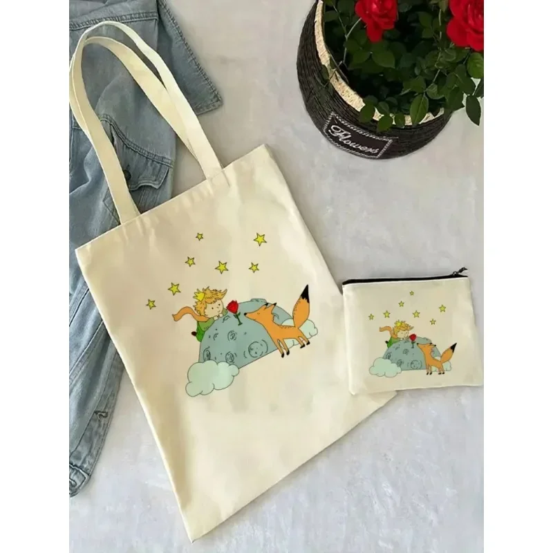 

1-2Pcs Y2K Art Harajuku Women's Tote Cosmetic Bag Little Prince Earth Space Fashion Shoulder Bag Eco Large Capacity Shopping Bag