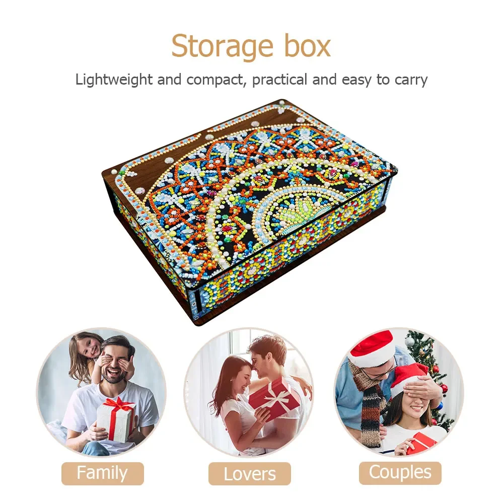 Classic Mandala Diamond Painting Jewelry Storage Box DIY Special Shaped Drill Wood Organizer Case Mosaic Art Kit Handmade Gifts