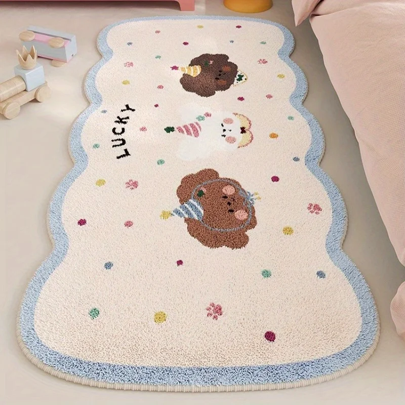 VIKAMA White Rabbit Milk Candy shaped Carpet Bedside Soft Long Carpet Anti slip and Water absorbing Floor Mat Home Decoration