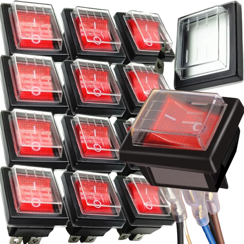 KCD4 Wippschalter 4-polig Wasserdichter Druckschalter mit Beleuchtung EIN/AUS Dichtungsschalter mit Roter Beleuchtung Auto Boot Schalter mit LED-Licht