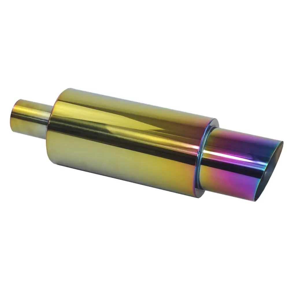 

2" slanted outlet Rainbow Car Exhaust Muffler Tail Universal Stainless Steel Exhaust Systems Racing Muffler Universal Silencer