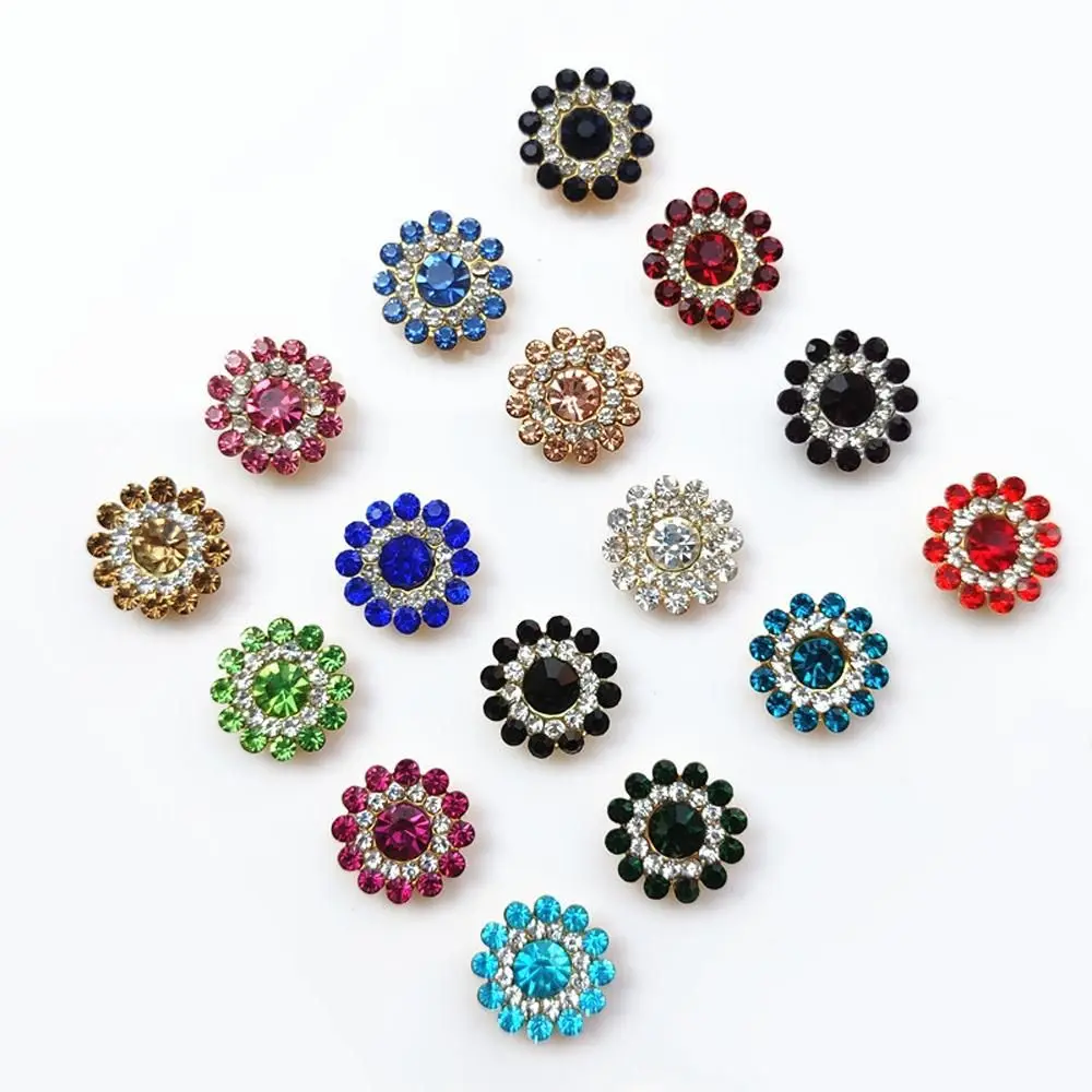 10PCS 14mm Craft Sparkling Steel Bottom Rhinestone Buttons Clothes Decoration Hat Accessories Crystal Glass Stone