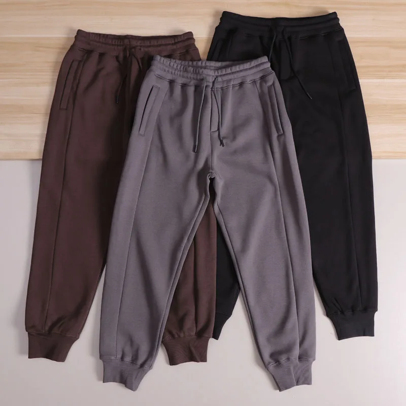 

Men's Pure Color Knitted Casual Pants Cosite Fce Warm Skin-friendly Cuffed Leisure Trousers Straight Leg Cotton Polyester