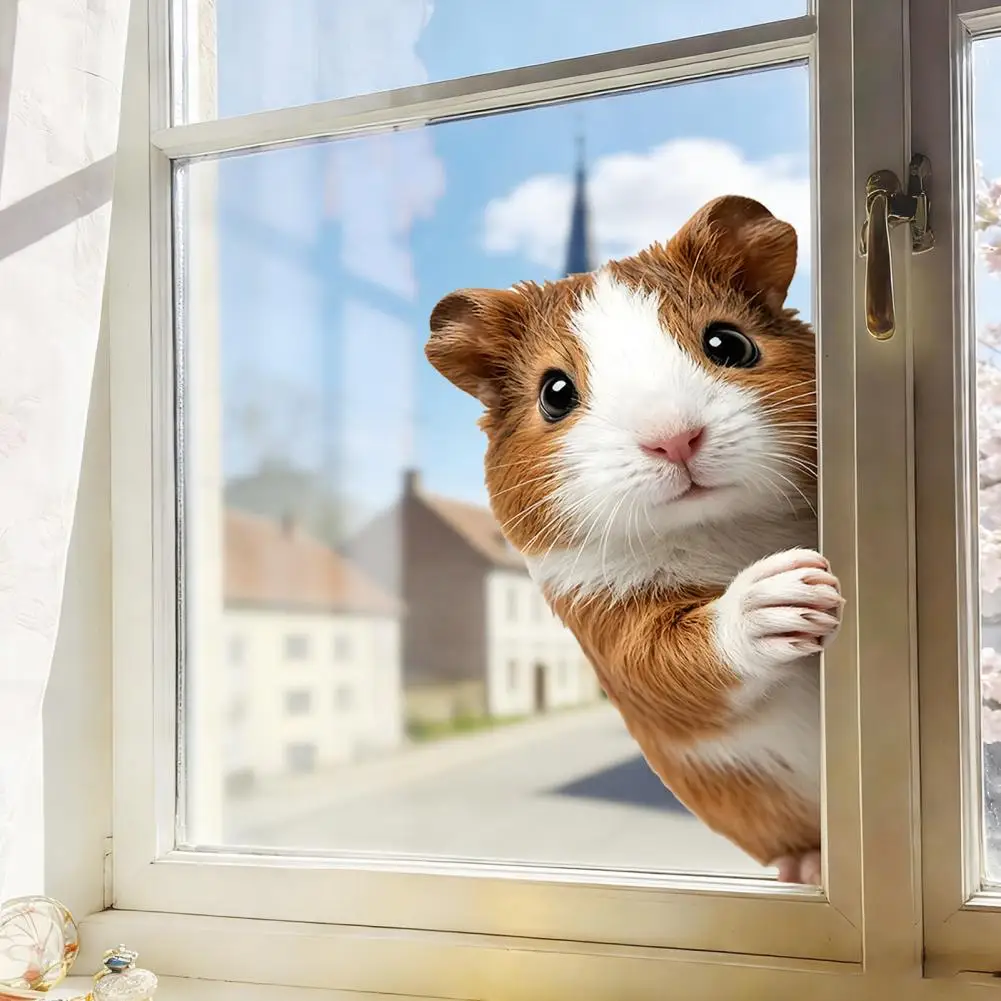 Durable Outdoor Window Decals Cute Peeking Window Clings Cartoon Cat Dog Glass Stickers Waterproof Removable Pet Decals for Kids