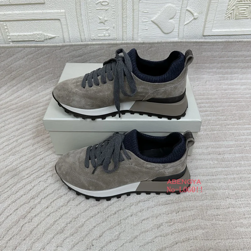 2025年 ホワイト ニット スエード フラット ローファー - Knit Fabric Lace Up Sneakers のレビューと価格