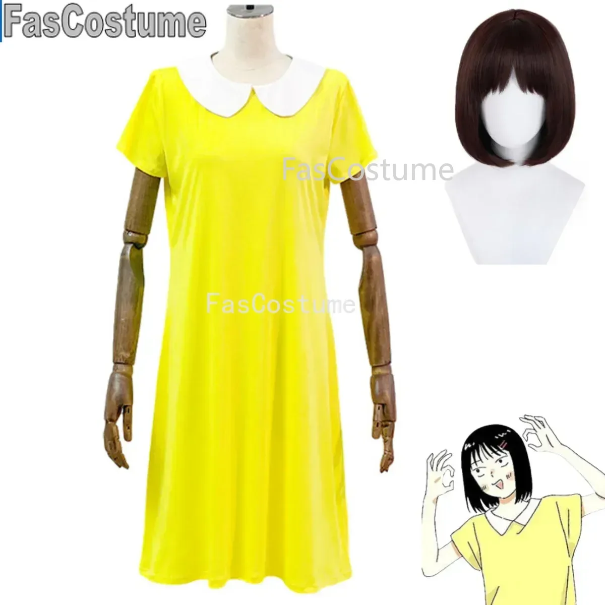 Anime Skip and Loafer Iwakura Mitsumi Cosplay Costume Wig Daily Yellow Doll Collar Dress Woman Sexy Kawaii Leisure Party Suit