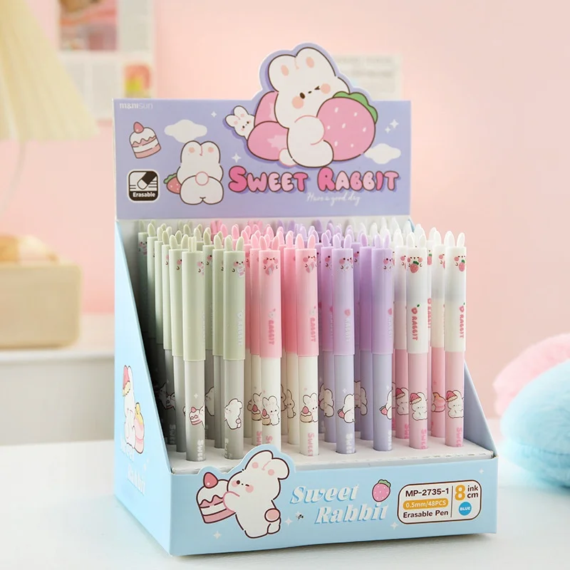 48-ピース-ロットかわいいウサギ消去可能なゲルペンかわいい-05-ミリメートル青インク署名ペンプロモーションギフトオフィス学用品