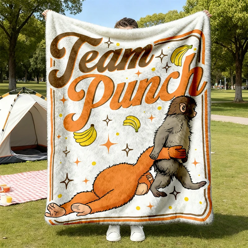 Team Punch Flannel Blanket, Monkey Punch Flannel Throw, Cute Monkey Cozy Blanket