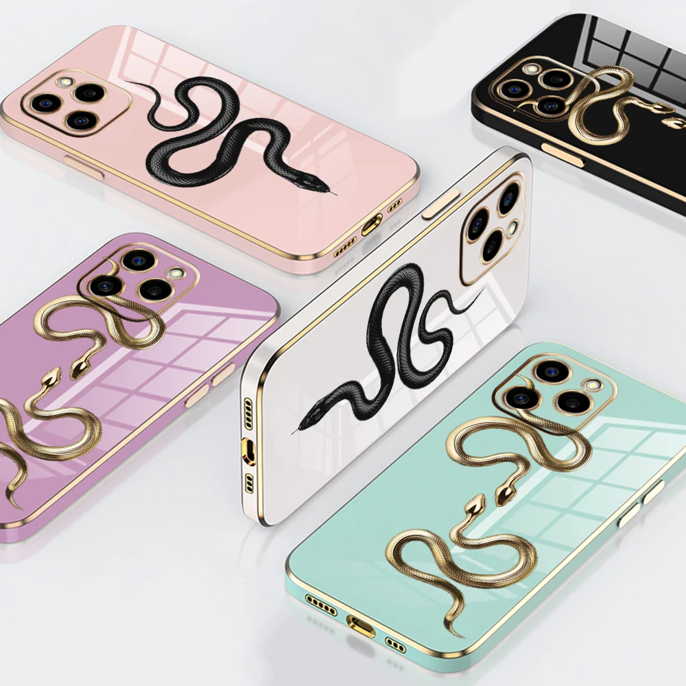 Luxury Plating TPU Soft Phone Case for Infinix Hot 8 9 10 11 12 20 30 Play 40 Pro 30i 40i Cover SS10 Black Gold Snake