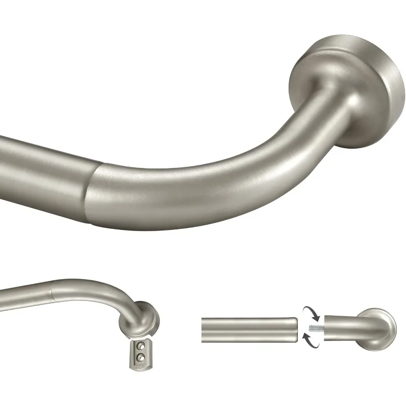 

Brushed Nickel Curtain Rod - 28-150" with Internal Splicing, Adjustable Room Darkening Design, Aluminum Finials and Brackets, Wr