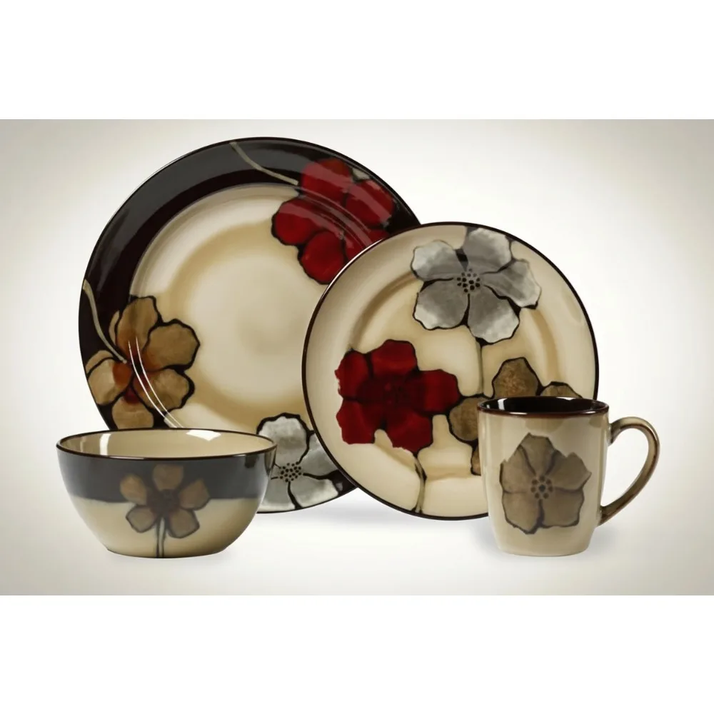 

Набор красочной посуды с цветочным рисунком на 4 человека, каменные тарелки, миски, кружки, можно мыть в посудомоечной машине в микроволновой печи