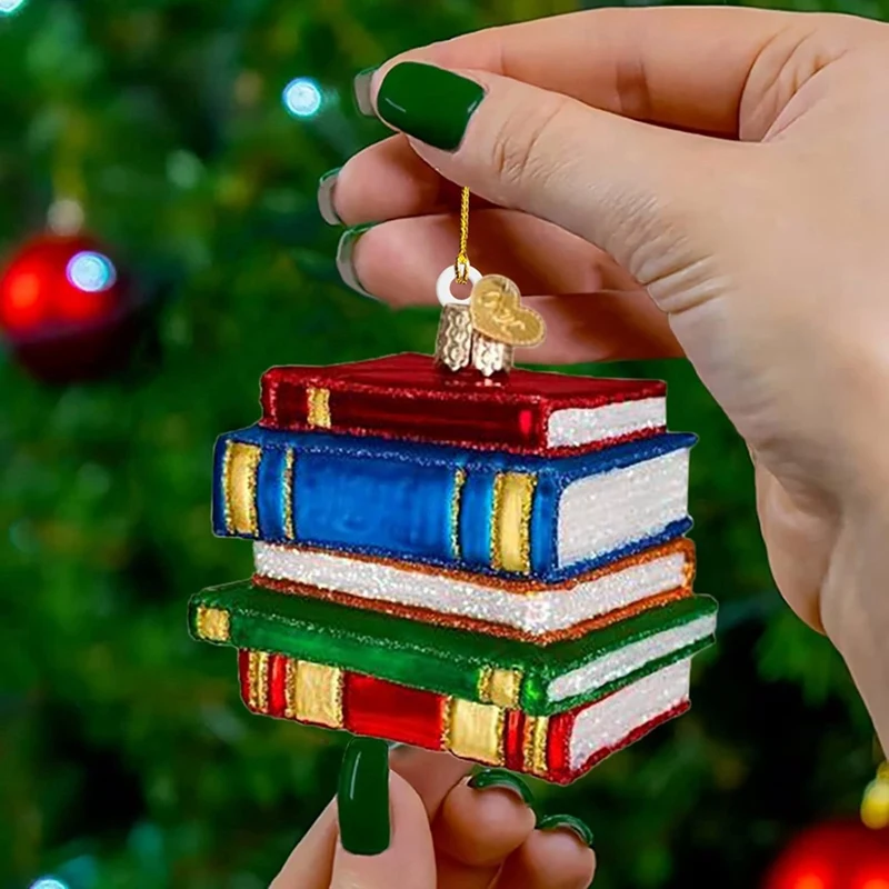 New-Christmas Tree Decorations, Gifts For Book Lovers, Acrylic Book Cart Decorations For Holiday Home Decor