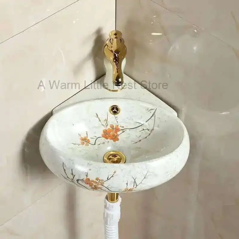 

Triangle Bathroom Washbasins Colored Wall Hanging Bathroom Sinks Wall Hanging Small Washbasin Washing Sinks Ceramic Corner Basin