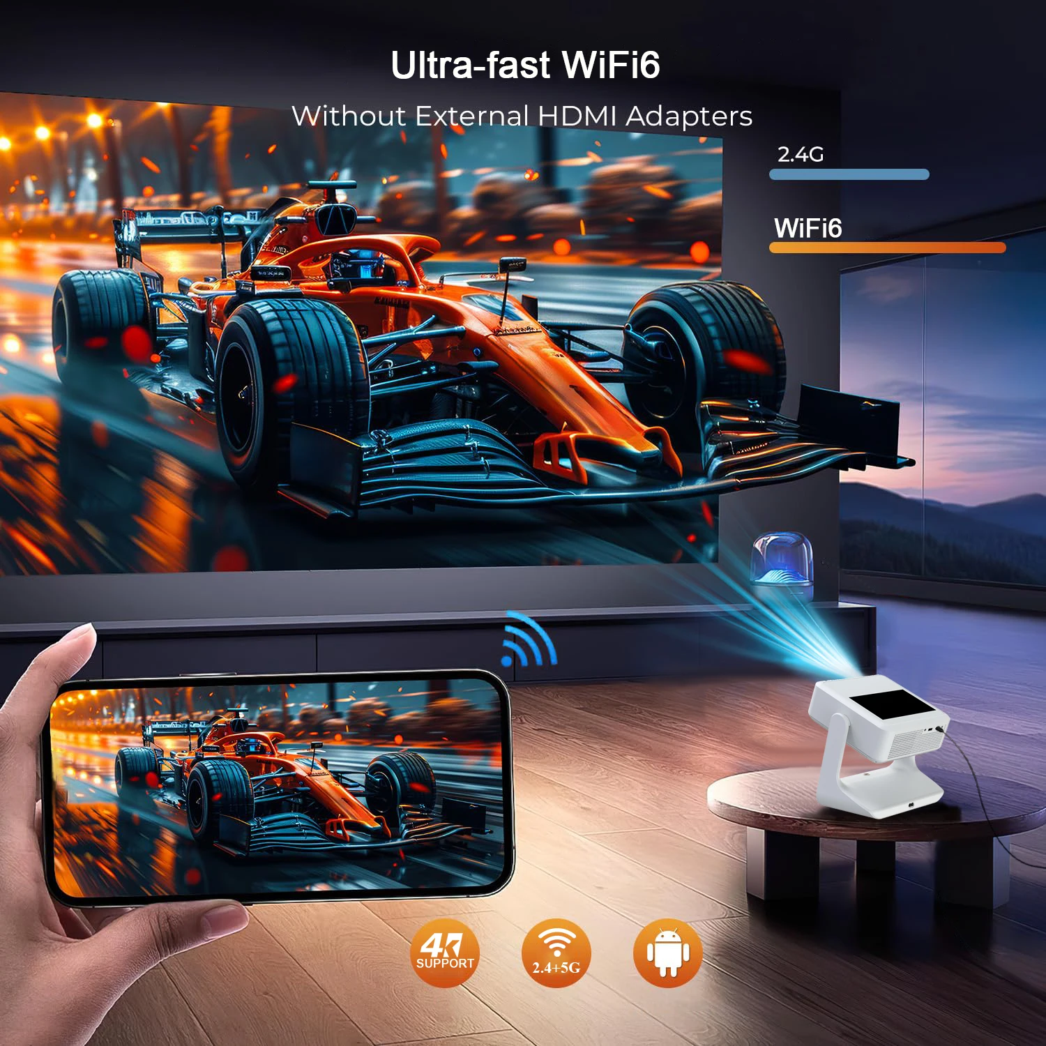 جهاز عرض، جهاز عرض بلوتوث واي فاي محمول بدقة 4K، HDMI/USB، مسرح منزلي لـ Anime، ألعاب NBA وليلة ممتعة عائلية #2