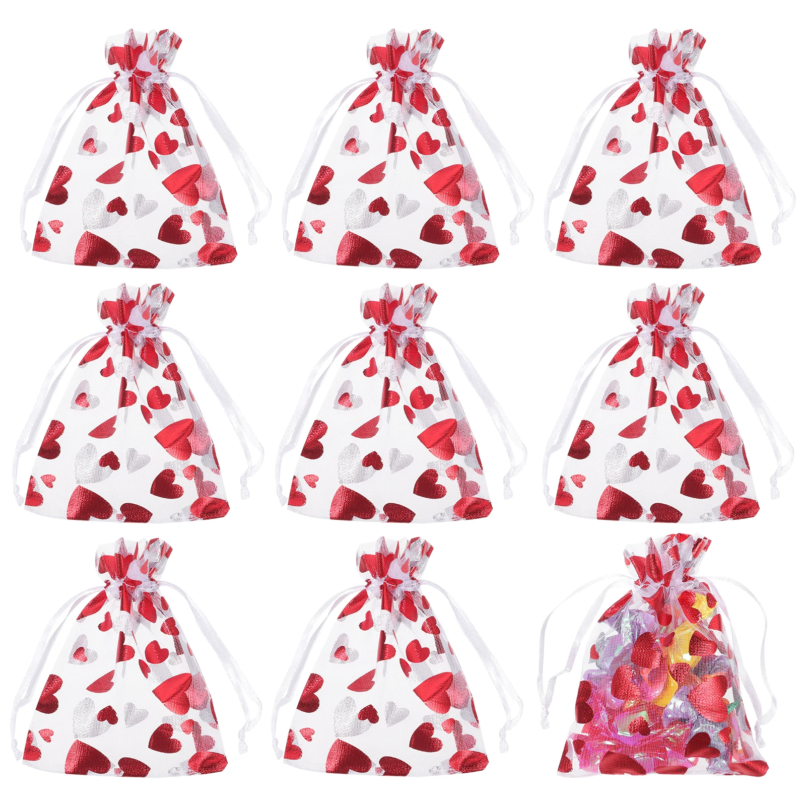 

100 Pcs Organza Bags Love Valentine Bags For Classroom Gift Candy Heart Packaging Small Gifts Wedding Favors Party Supplies