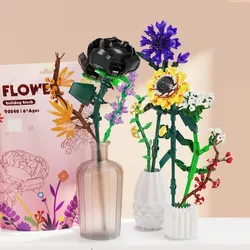 Flower Model Building Blocks 3D Bouquet Plants Sunflower Rose Bricks Kits Children DIY Educational Toys Adult Romantic Gifts