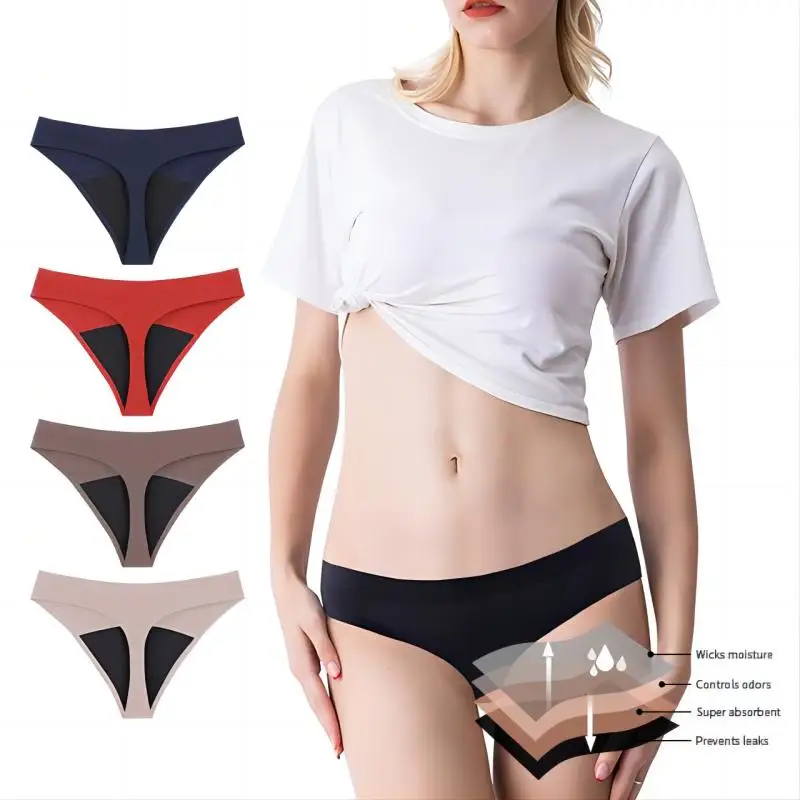 Hot Sale Seamless Low Waist Leak Proof 4 Layer Menstrual Panties Washable Light Flow Period Panties For Women Thong