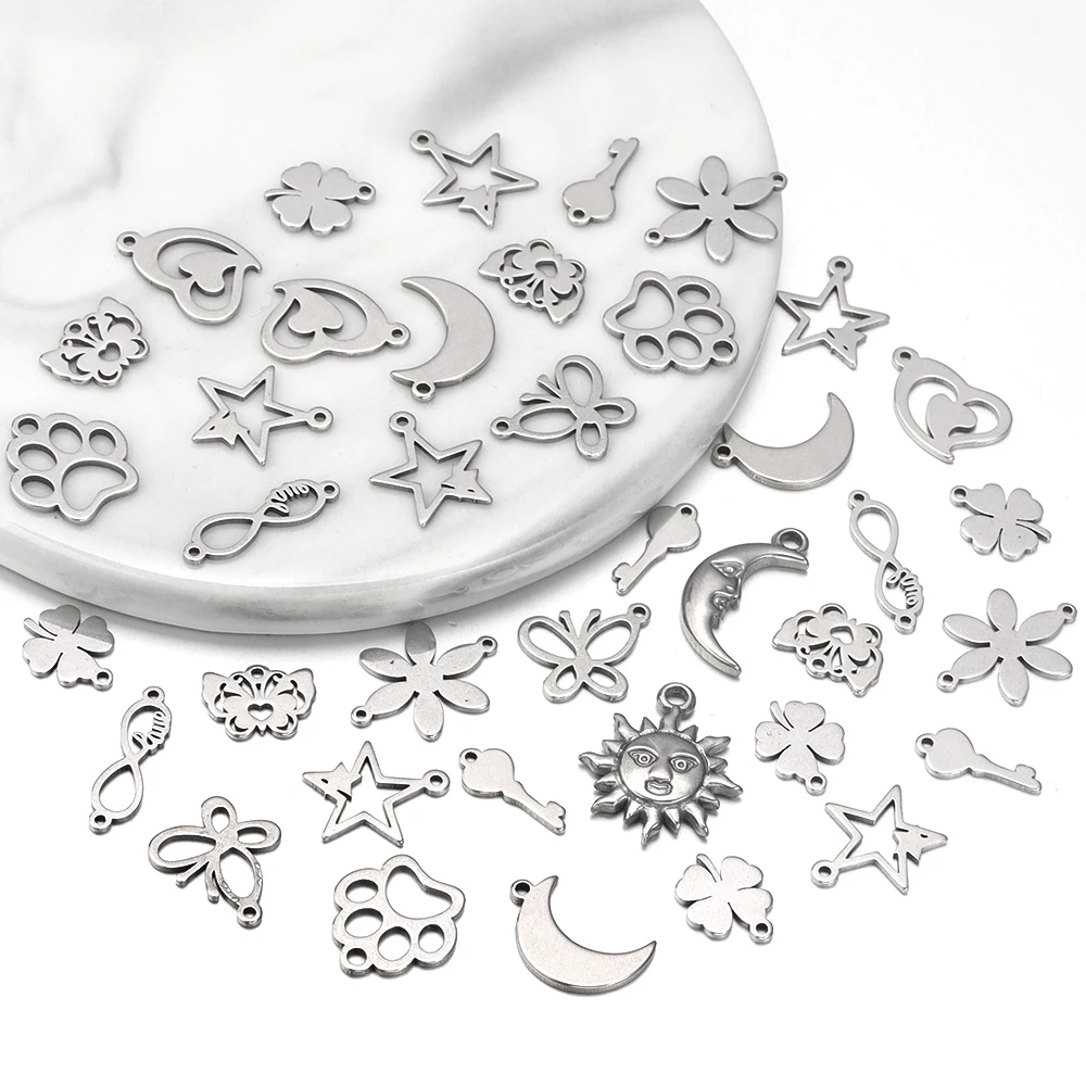 10pcs/lot No Fade Charms 304 Stainless Steel Flower Leaf Moon Star Heart For Necklace Pendant Charms Diy Jewelry Making Accessor image 6