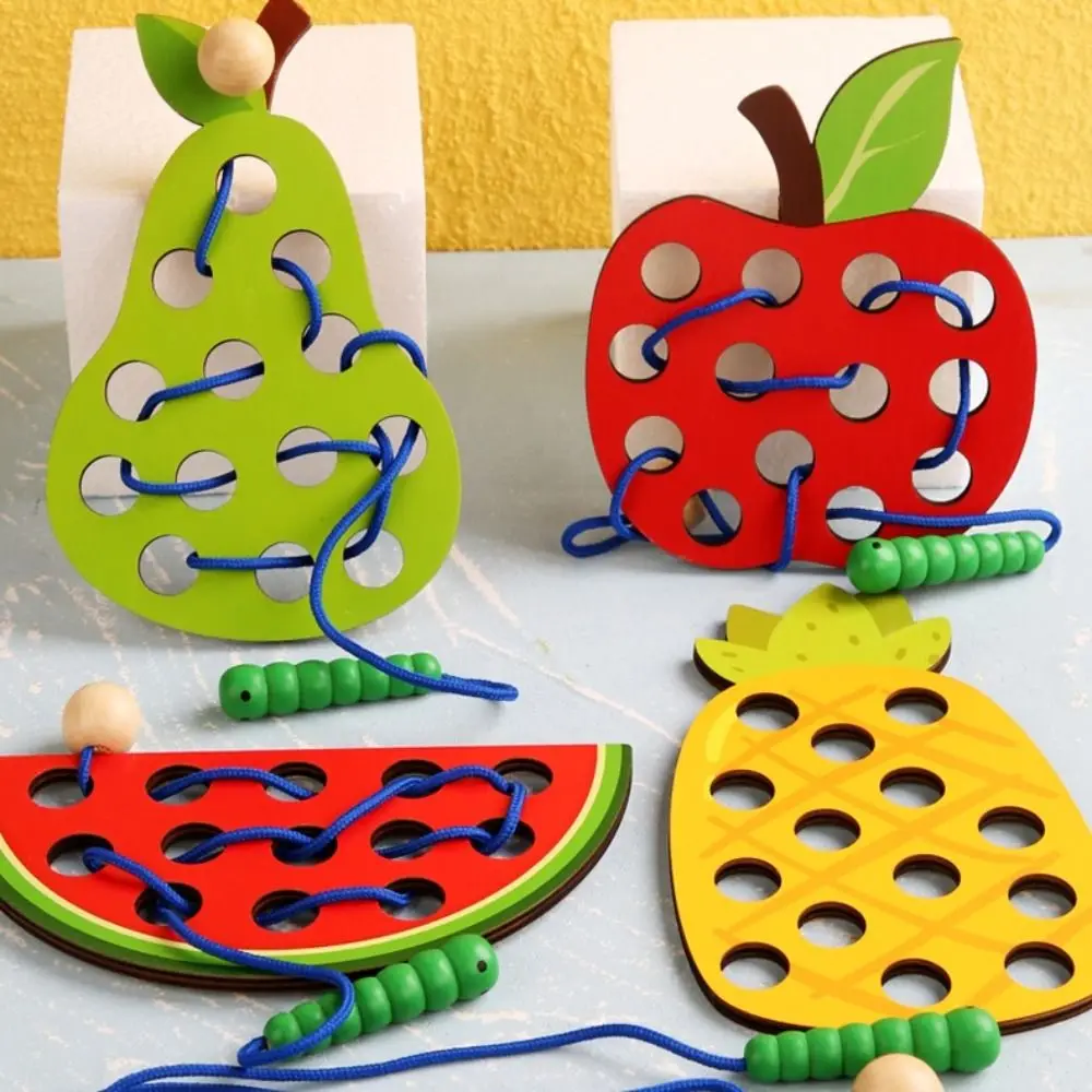 Jouets de filetage de fruits dos, coordination œil-main, motricité fine, laçage en bois, ULà usure neutre