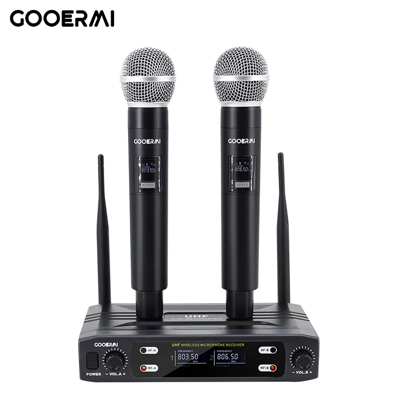 Hot Sale Wireless Microphone Handheld Dual Channels Frequency UHF Fixed Dynamic Mic For Karaoke Wedding Party Band Show Church