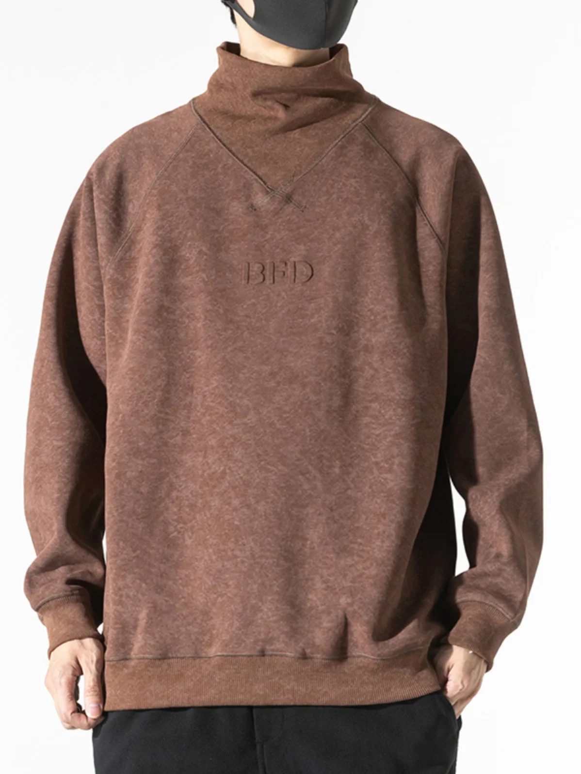 

American Sle Fce Lined Hoodie Men's Loose High Collar Retro Emed Casual Jaet Autumn Winter Trendy Brand Streetwear