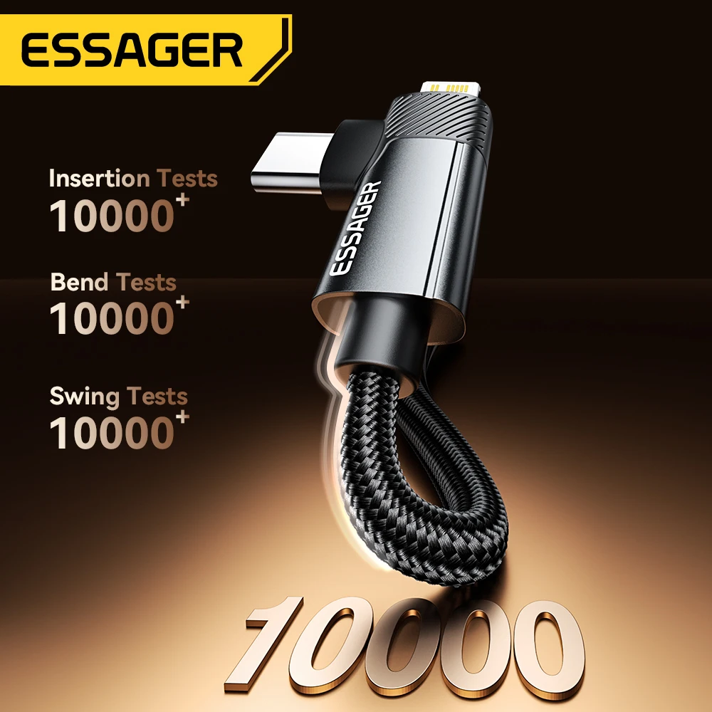 Essager 2-in-1 USB-A to Type-C/Lightning Fast Charging Cable, 90-Degree Angle 5