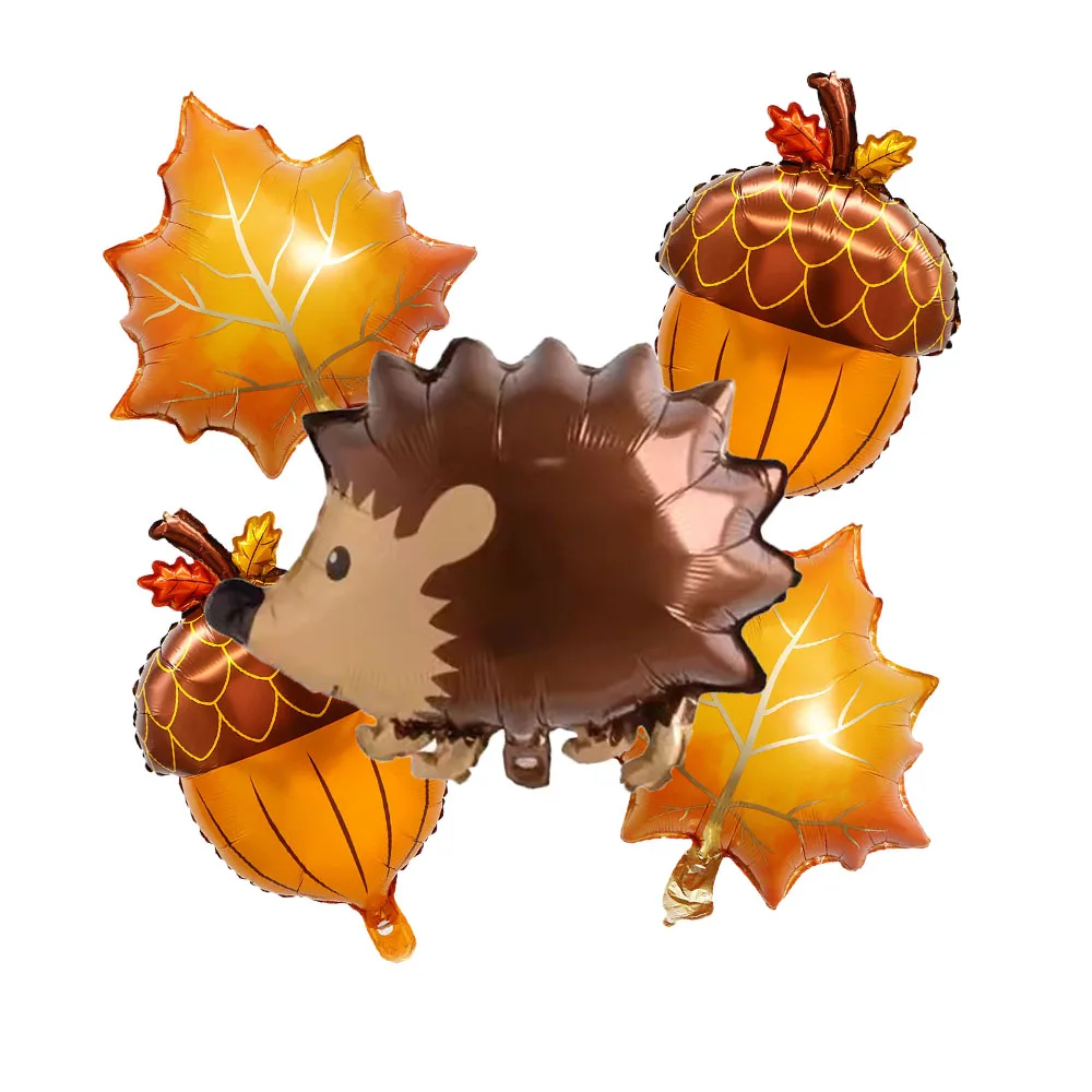 5pcs Autumn Maple Leaf Pine Cones Foil Balloons Squirrel Fox Animals Balloon Thanksgiving Brithday Party Decorations Kid Toys