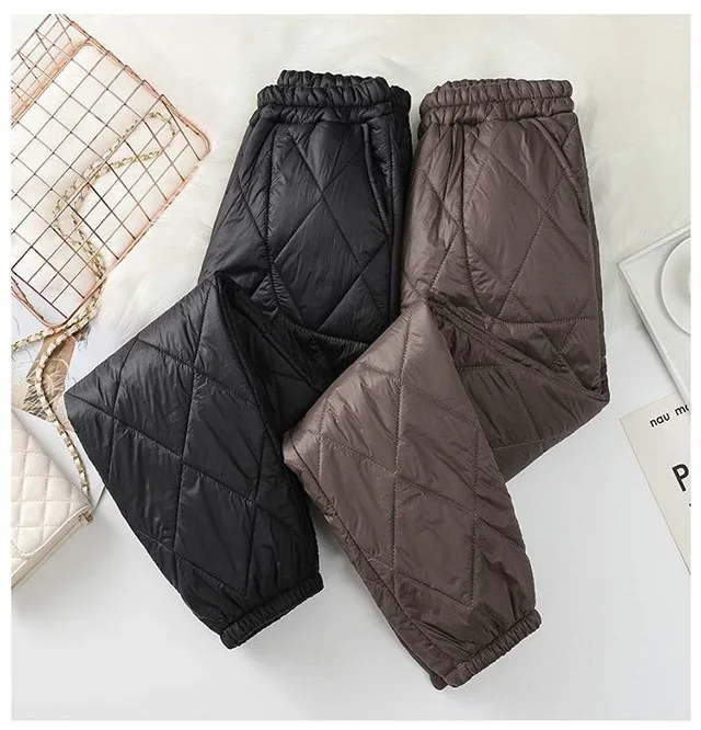 Winter Ultra Light Windproof Pants Quilted Warm Casual Snow Wear pantalones Womens Elastic High Waist Thick Baggy Sweatpant New