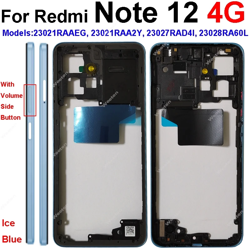 Middle Frame Housing For Xiaomi Redmi Note 12 12s Pro 4G Middle Frame Bezel Holder Cover with Side Buttons Parts