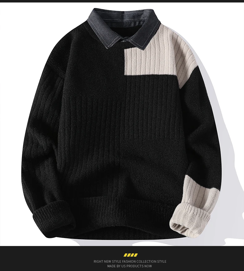 

2024 Brand New Men's Cashmere Sweater Lapel Men Sweaters Knitted Pullovers for Male Youth Loose Knitwear Man Sweater C13